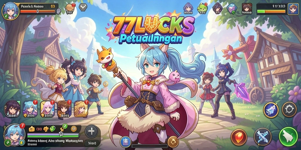 Tampilan gameplay seru dalam 77LUCKS dengan karakter anime.