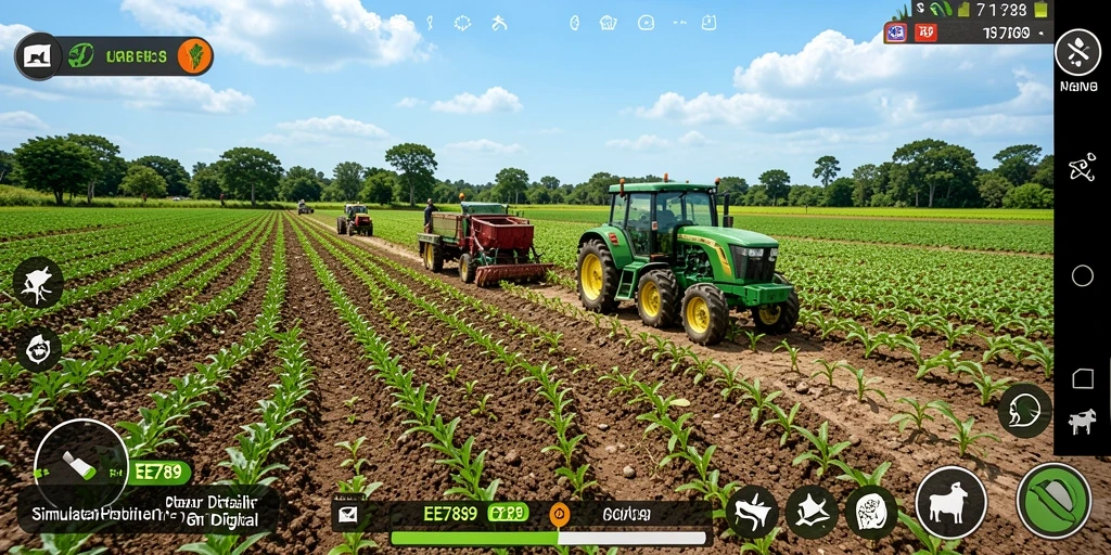 Tangkapan layar menunjukkan gameplay menarik di EE789 dengan taman yang rimbun dan aktivitas bertani.