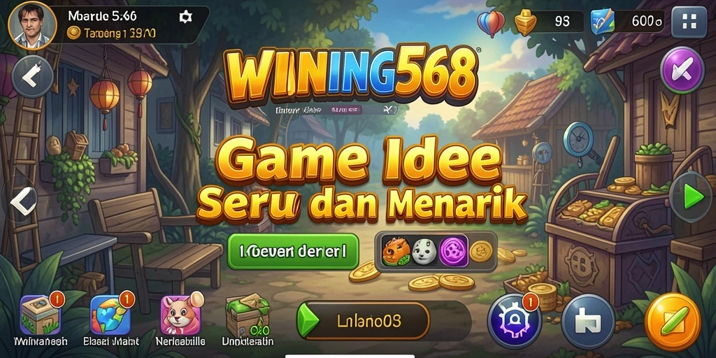 Layar gameplay <strong>WINNING568</strong> menampilkan karakter yang bekerja otomatis menghasilkan sumber daya.